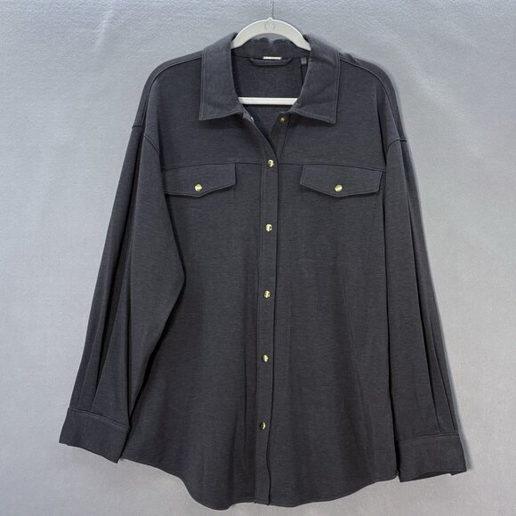 Elie Tahari Women’s X-Large Shacket Blanket Gray Snap Button Front Jacket Casual - Picture 1 of 14